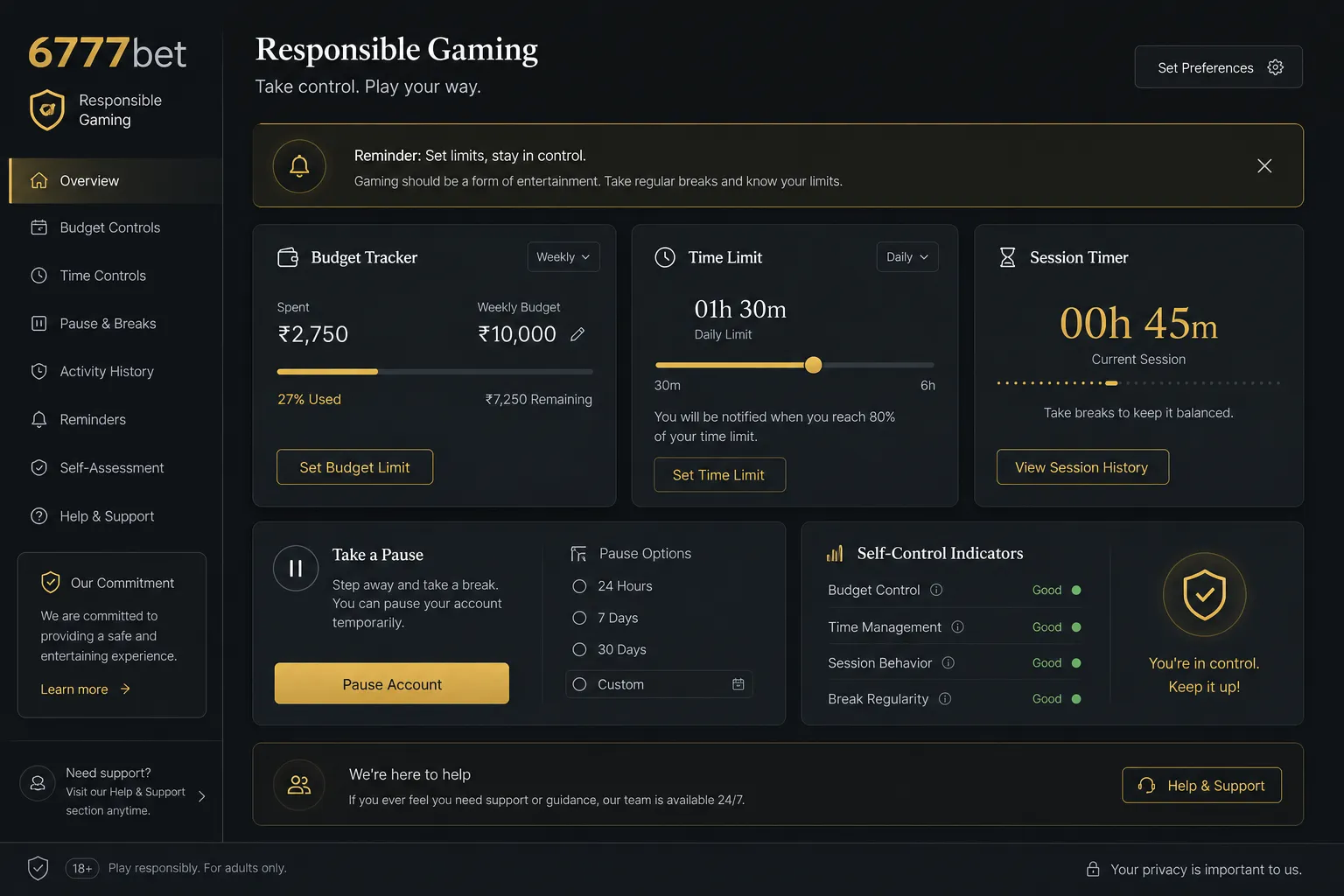6777bet responsible gaming budget time limit checklist